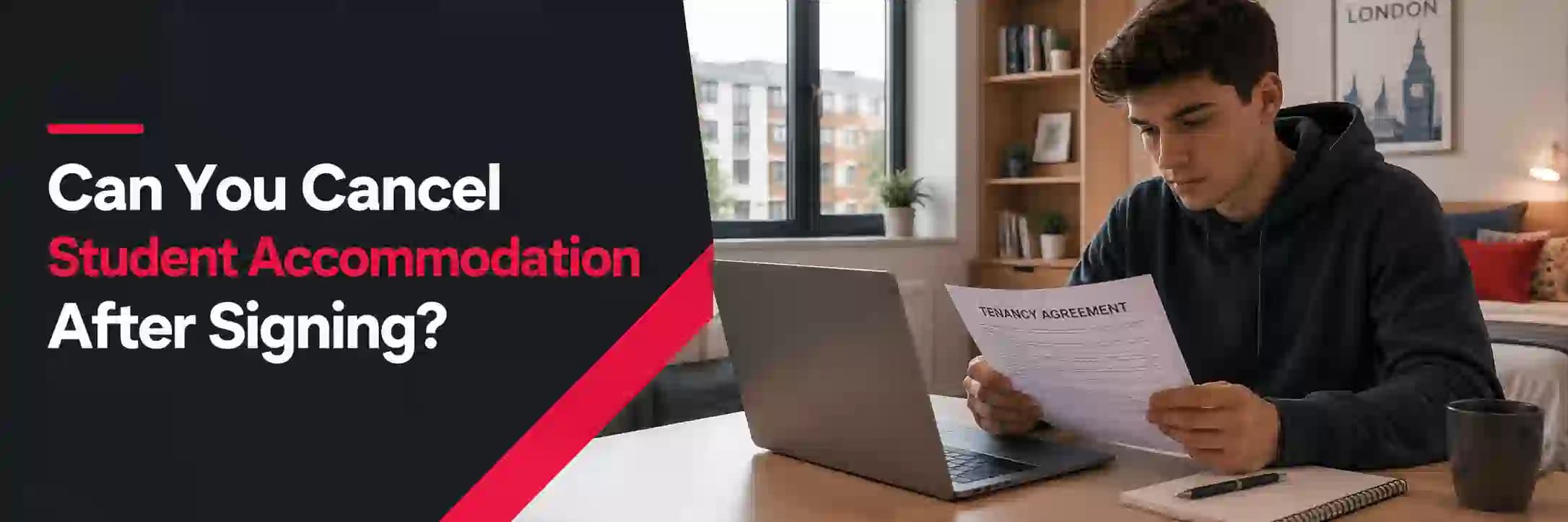 Student reviewing a signed accommodation contract and cancellation options