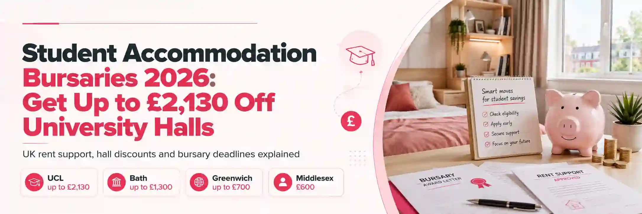 Student comparing UK accommodation bursaries and first-year hall rent support for 2026