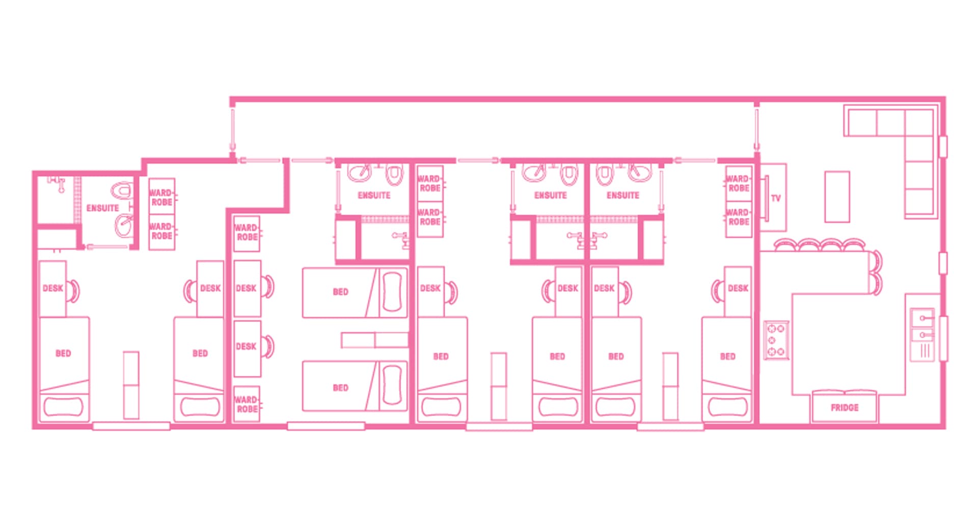 King Single Bed, Twin 8 Bed Apartment With Ensuite - 2