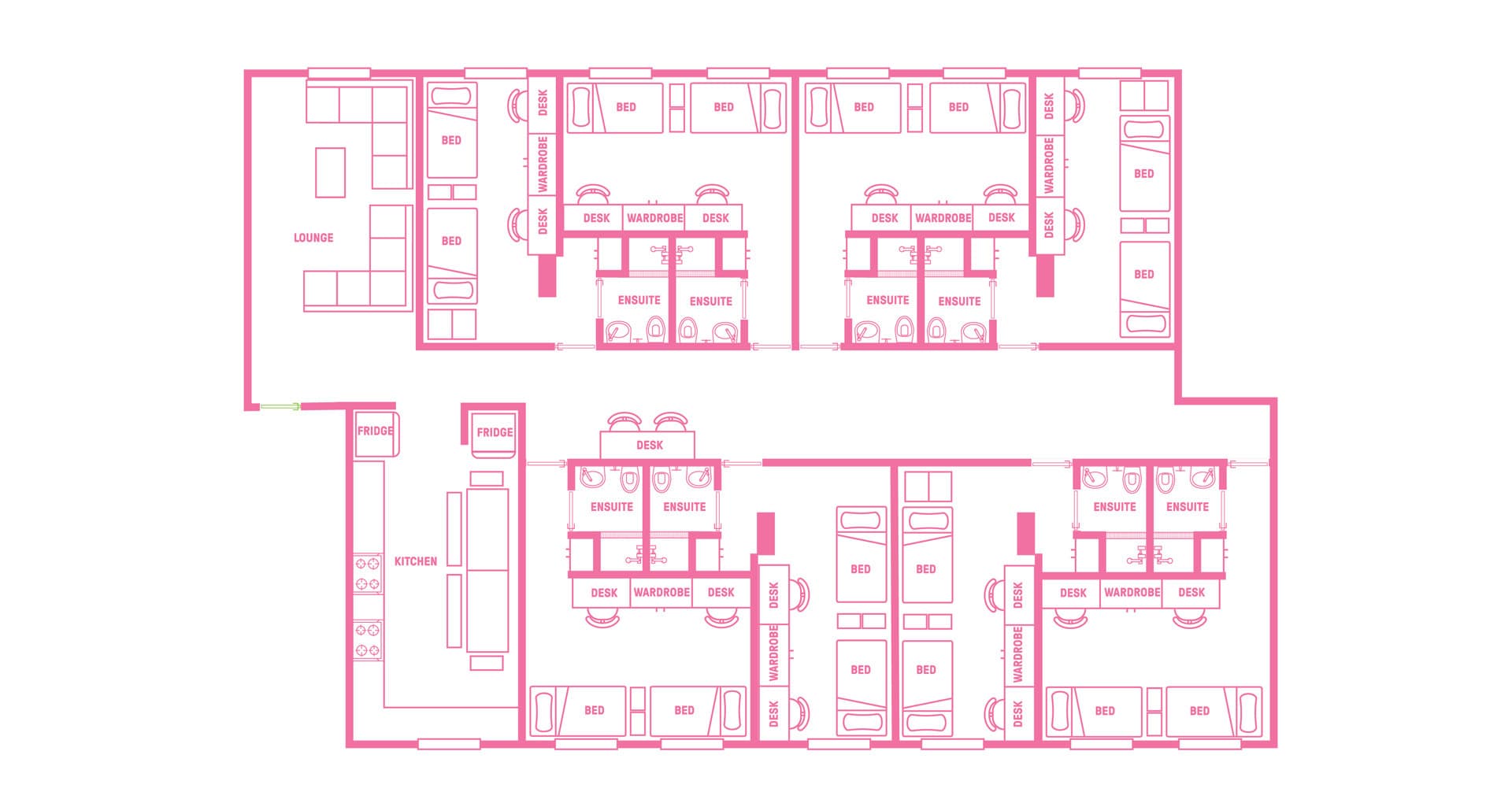 King Single Bed, Twin Room In 16 Bed Apartment - 2