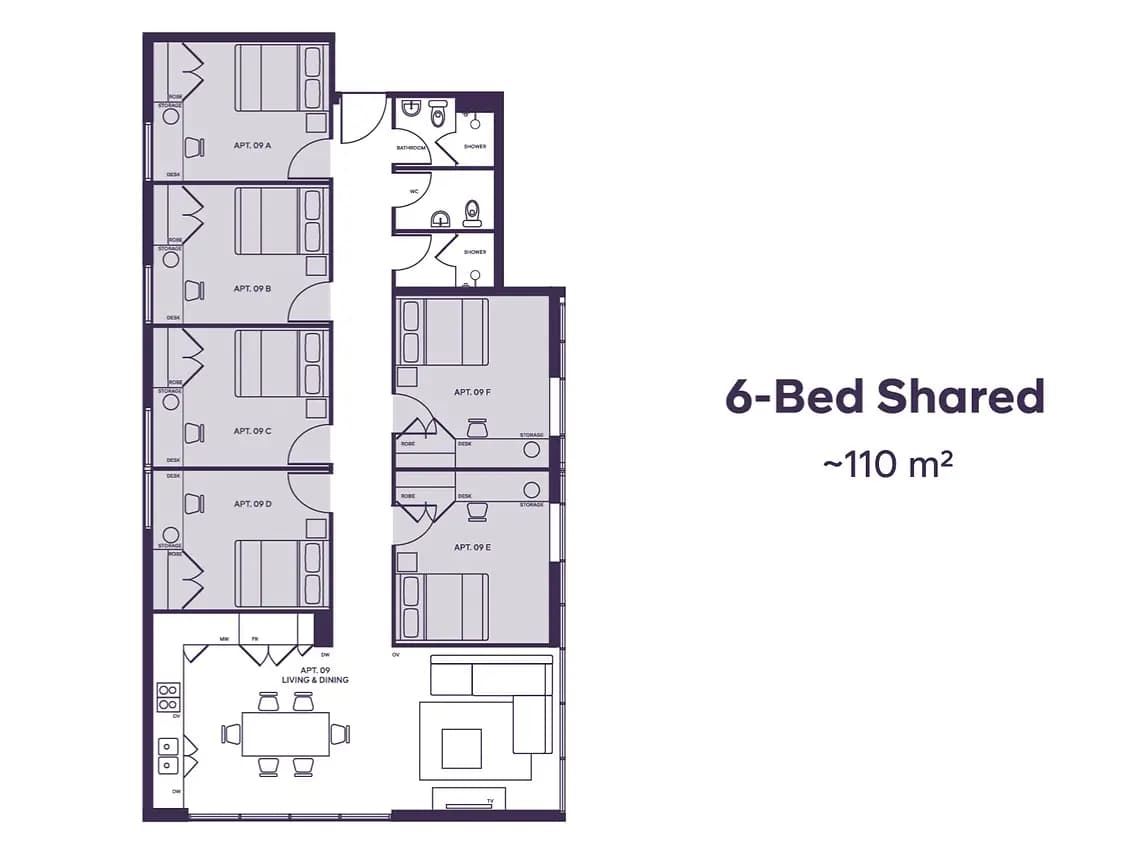 6 Bed Shared Apartment High Floor - 8