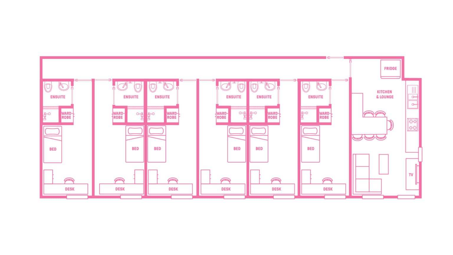 King Single Bed, 6 Bed Apartment With Ensuite - 8