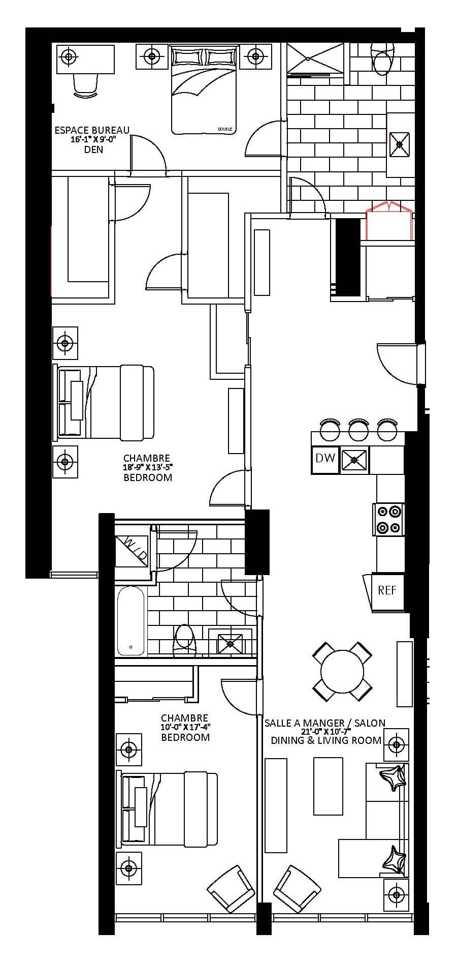 2 Bedroom + Den - Plan E - 2